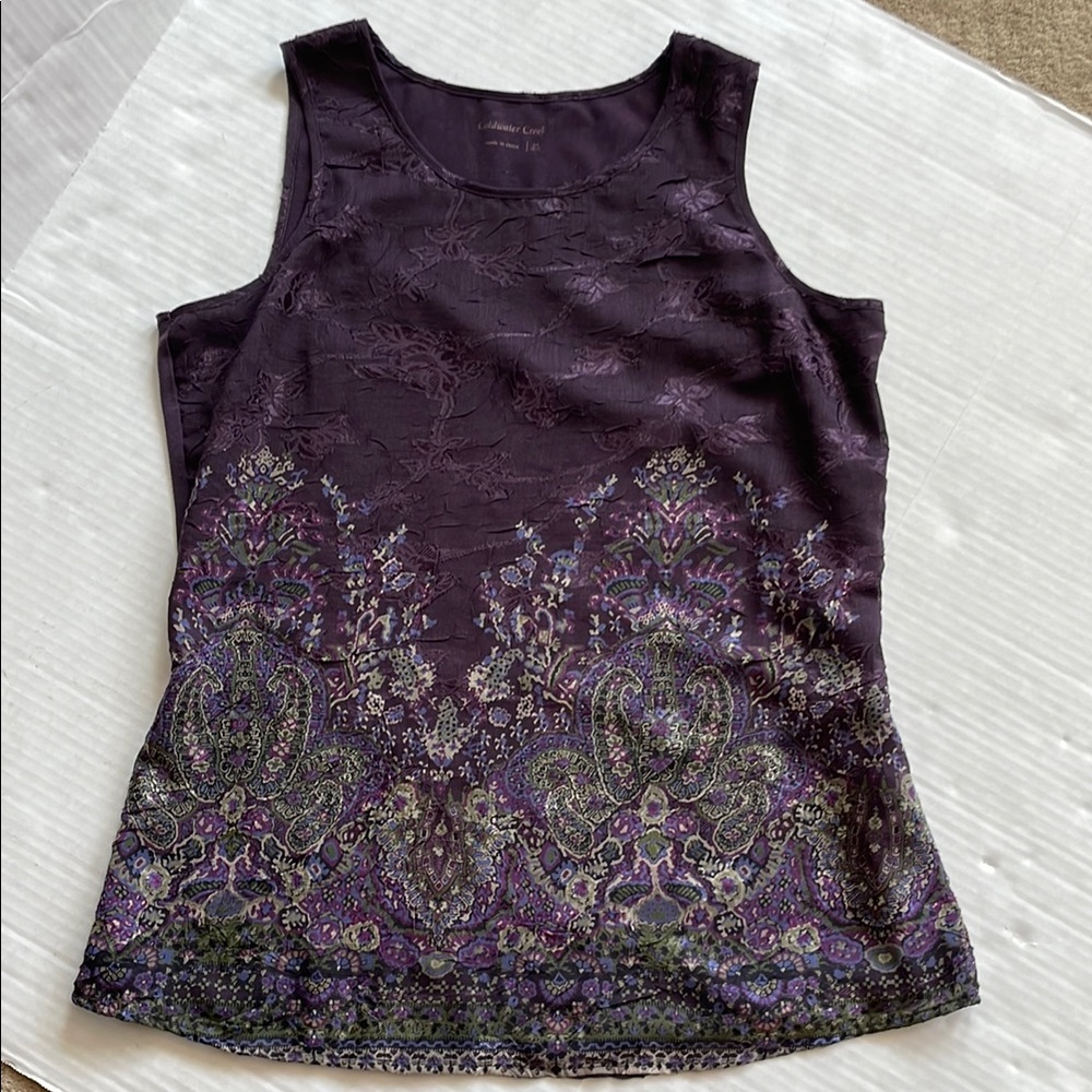 Coldwater Creek Purple Tank Top with Floral Embellishments